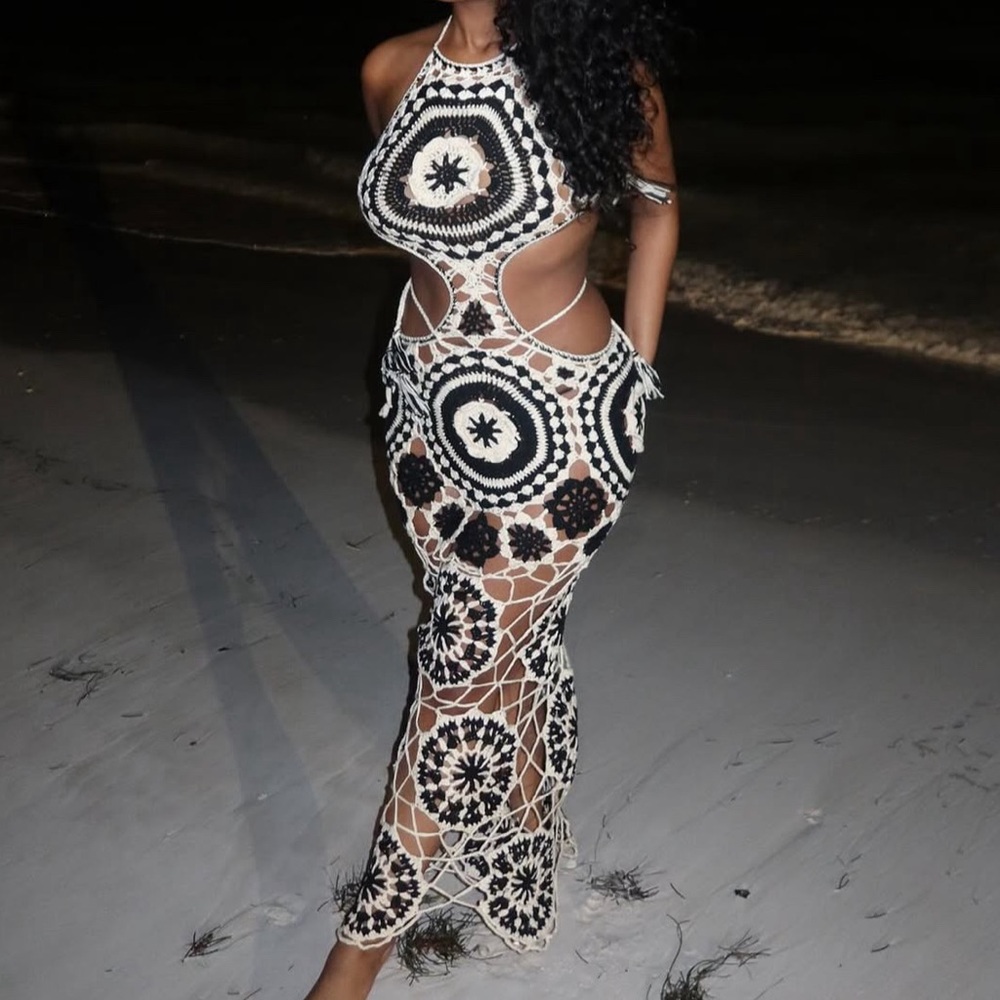 Black and White Crochet Maxi Dress
